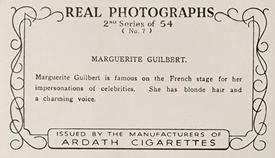 1939 Ardath Photocards - Series 11 (Small) #7 Marguerite Guilbert Back
