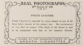 1939 Ardath Photocards - Series 11 (Small) #8 Yvette Chauvire Back