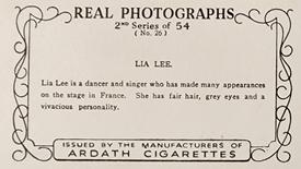 1939 Ardath Photocards - Series 11 (Small) #26 Lia Lee Back