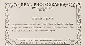 1939 Ardath Photocards - Series 11 (Small) #28 Stephanie Janes Back