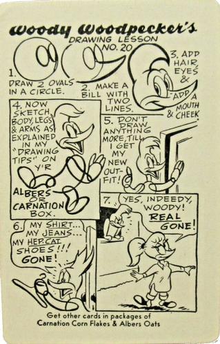 1954 Carnation Woody Woodpecker`s Drawing Lesson Series 2 #20 Woody Woodpecker Back