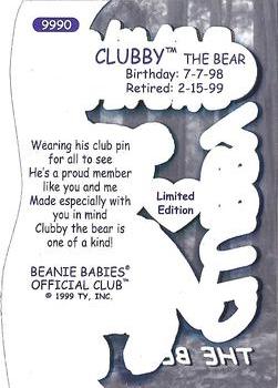 1999 Clubby I and II Beanie / Buddy Gold Cards #9990 Clubby Beanie Baby Back