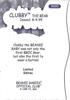 1999 Clubby I and II Beanie / Buddy Gold Cards #9990 Clubby Beanie Buddy Back