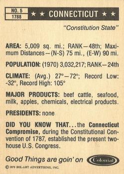 1975 Colonial Bread Know Your 50 States #5 Connecticut Back