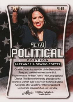 2020 Leaf Metal American Politics - Blue #PE-01 Alexandria Ocasio-Cortez Back