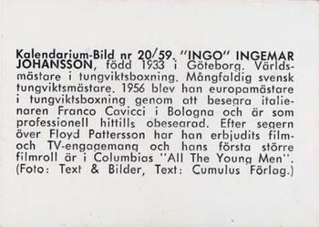 1959-61 Kalendarium-Bild Film Stars (Sweden) #20b Ingemar Johansson Back