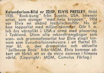 1959-61 Kalendarium-Bild Film Stars (Sweden) #22 Elvis Presley Back