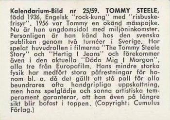 1959-61 Kalendarium-Bild Film Stars (Sweden) #25 Tommy Steele Back