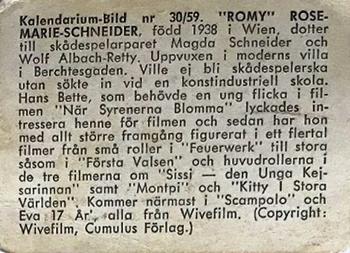 1959-61 Kalendarium-Bild Film Stars (Sweden) #30 Romy Schneider Back