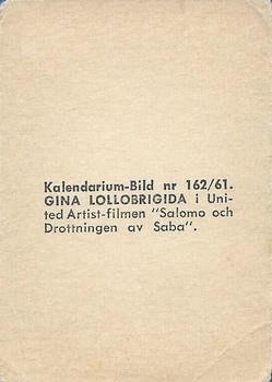 1959-61 Kalendarium-Bild Film Stars (Sweden) #162 Gina Lollobrigida Back