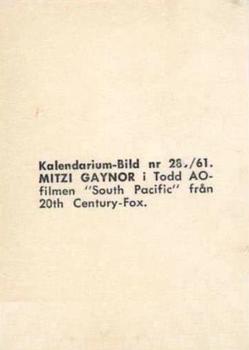 1959-61 Kalendarium-Bild Film Stars (Sweden) #289 Mitzi Gaynor Back