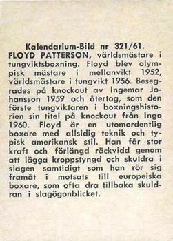 1959-61 Kalendarium-Bild Film Stars (Sweden) #321 Floyd Patterson Back