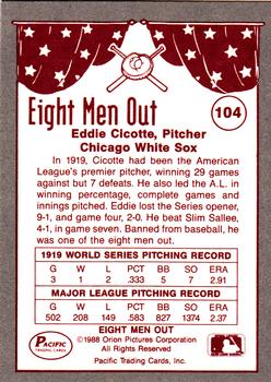 1988 Pacific Eight Men Out #104 Eddie Cicotte Back