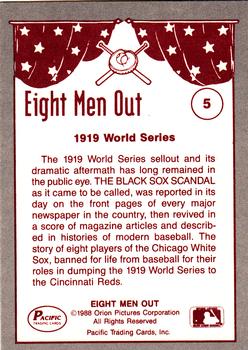 1988 Pacific Eight Men Out #5 The Black Sox Scandal Back