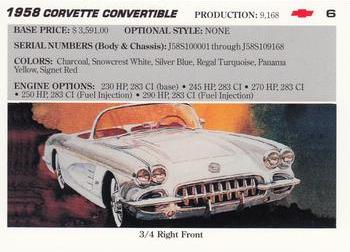 1991 Collect-A-Card Vette Set #6 1958  Corvette Convertible Back