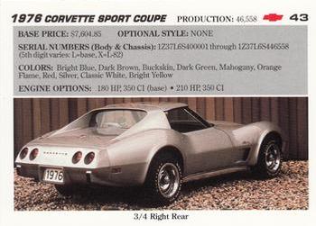 1991 Collect-A-Card Vette Set #43 1976  Corvette Sport Coupe Back