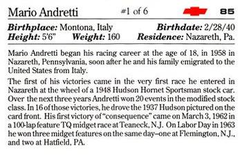 1991 Collect-A-Card Vette Set #85 Mario Andretti #1 of 6 Back