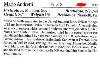 1991 Collect-A-Card Vette Set #86 Mario Andretti #2 of 6 Back