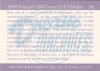 1991-92 Lime Rock Dream Machines #18 1948 Ferrari 166 Corsa 12 Cylinder Back