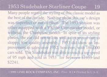 1991-92 Lime Rock Dream Machines #19 1953 Studebaker Starliner Coupe Back