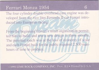 1991-92 Lime Rock Dream Machines #6 Ferrari Monza 1954 Back