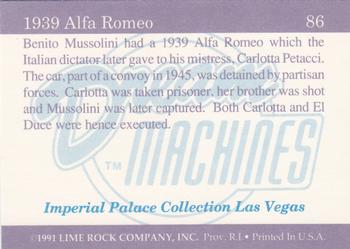 1991-92 Lime Rock Dream Machines #86 1939 Alfa Romeo Back
