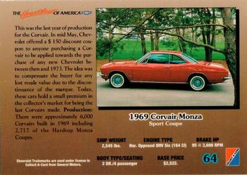 1992 Collect-A-Card Chevy #64 '69 Corvair Monza Sport Coupe Back