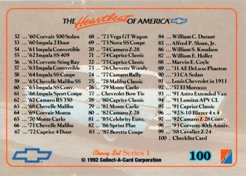 1992 Collect-A-Card Chevy #100 Checklist Card Back