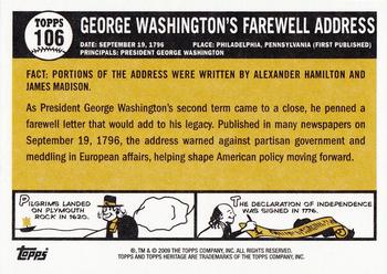 2009 Topps American Heritage #106 George Washington's Farewell Address Back