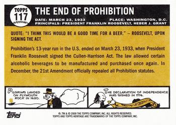 2009 Topps American Heritage #117 The End of Prohibition Back