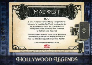 2007 Donruss Americana - Hollywood Legends Material Golden Era #9 Mae West Back