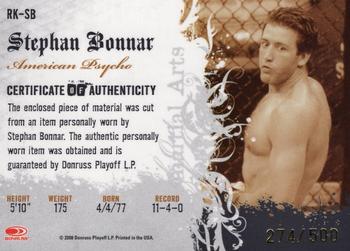 2008 Donruss Americana II - Ring Kings Material #RK-SB Stephan Bonnar Back