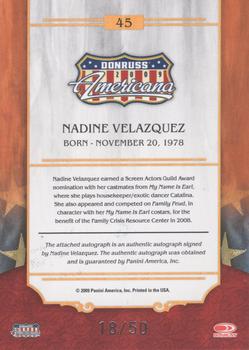 2009 Donruss Americana - Private Signings #45 Nadine Velazquez Back