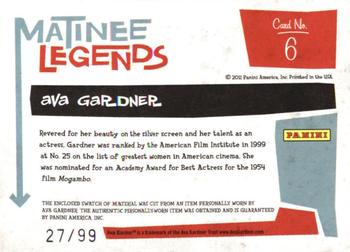 2011 Panini Americana - Matinee Legends #6 Ava Gardner Back
