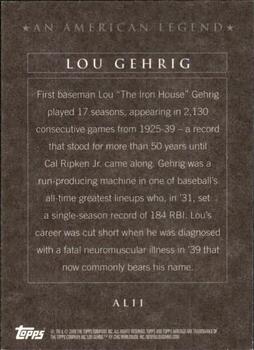 2009 Topps American Heritage - American Legends #AL11 Lou Gehrig Back