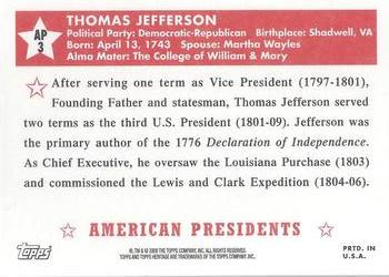2009 Topps American Heritage - American Presidents #AP3 Thomas Jefferson Back
