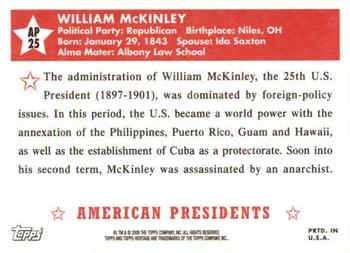 2009 Topps American Heritage - American Presidents #AP25 William McKinley Back