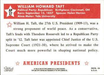 2009 Topps American Heritage - American Presidents #AP27 William Howard Taft Back