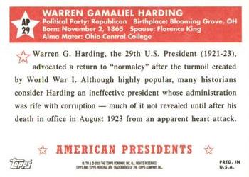 2009 Topps American Heritage - American Presidents #AP29 Warren G. Harding Back