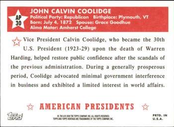 2009 Topps American Heritage - American Presidents #AP30 Calvin Coolidge Back