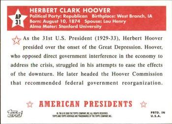 2009 Topps American Heritage - American Presidents #AP31 Herbert Hoover Back
