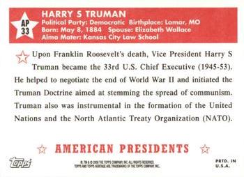 2009 Topps American Heritage - American Presidents #AP33 Harry S. Truman Back