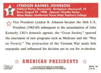 2009 Topps American Heritage - American Presidents #AP36 Lyndon B. Johnson Back