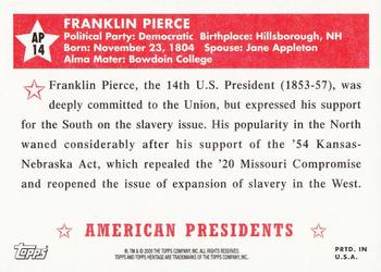 2009 Topps American Heritage - American Presidents #AP14 Franklin Pierce Back