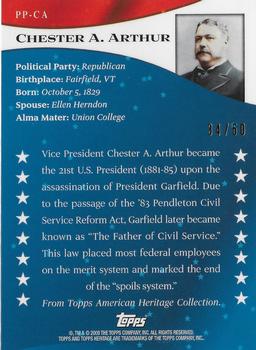 2009 Topps American Heritage - American Presidents Patches #PP-CA Chester A. Arthur Back