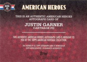 2009 Topps American Heritage Heroes - American Heroes Autographs #JG Justin Garner Back