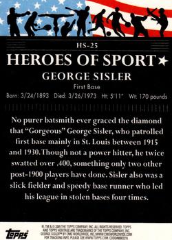 2009 Topps American Heritage Heroes - Heroes of Sport #HS-25 George Sisler Back