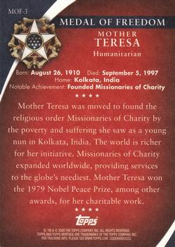 2009 Topps American Heritage Heroes - Presidential Medal of Freedom #MOF-3 Mother Teresa Back