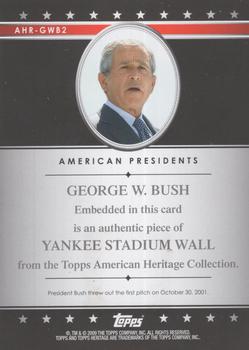 2009 Topps American Heritage - Relics #AHR-GWB2 George W. Bush Back