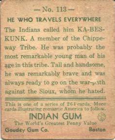 1933-40 Goudey Indian Gum (R73) #113 He Who Travels Everywhere Back